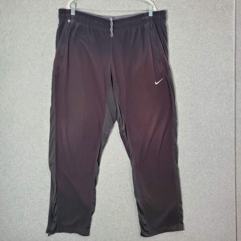 VINTAGE Nike Men Activewear Pants XL Black Sweats Swoosh Fleece Drawstring